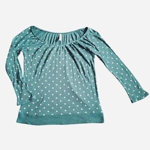 Vintage Y2K Old Navy Polka Dot Cotton Blend Long Sleeve Top Teal Blue Size S